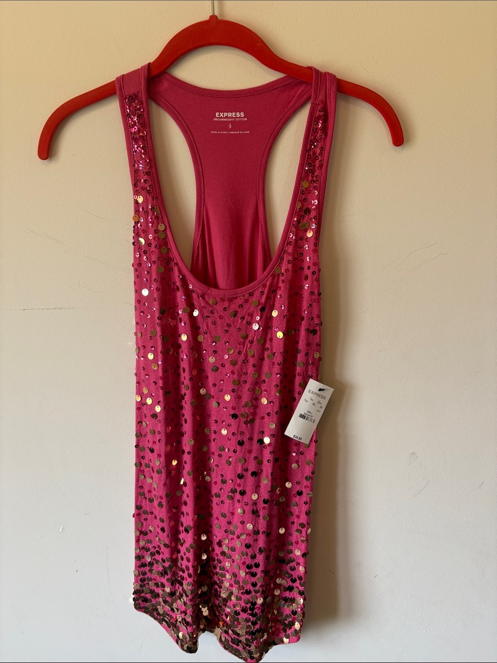 Express Fuchsia Sequin Racerback Tank